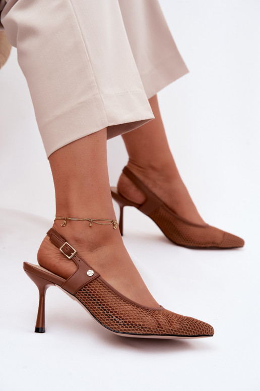 Haut Durchbrochene Sandalen Schuhe Feminin mit dünnen Absätzen Es mussciejka K7507-29 braune Farbe