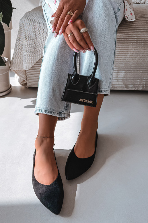 Flache Ballerinas aus künstlichem Wildleder in Schwarz Lelisa