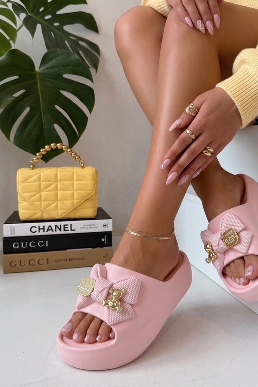 Rosa Plattform-Slipper mit Schleife...