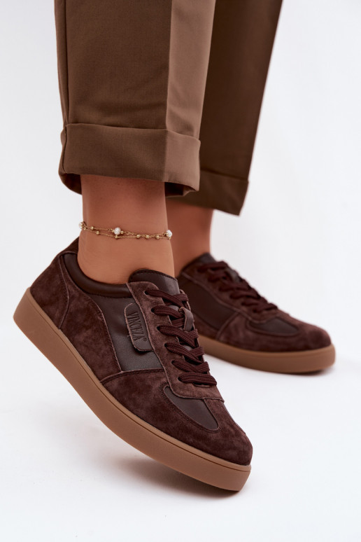 Wildleder Sneakers Damen Schuhe Vinceza 7933 in Schokoladenfarbe