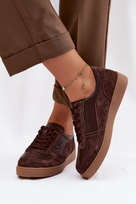 Wildleder Sneakers Damen Schuhe Vinceza 7933 in Schokoladenfarbe