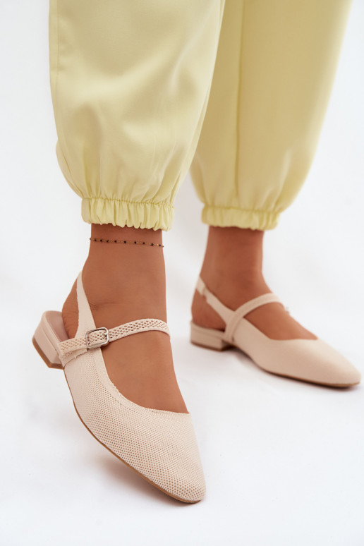 Elfenbeinfarbene Damen-Ballerina-Sandalen mit Riemen Selrene