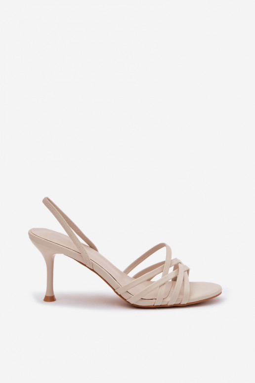 Damensandalen mit dünnen Absätzen mit Streifen Beige Velivelle