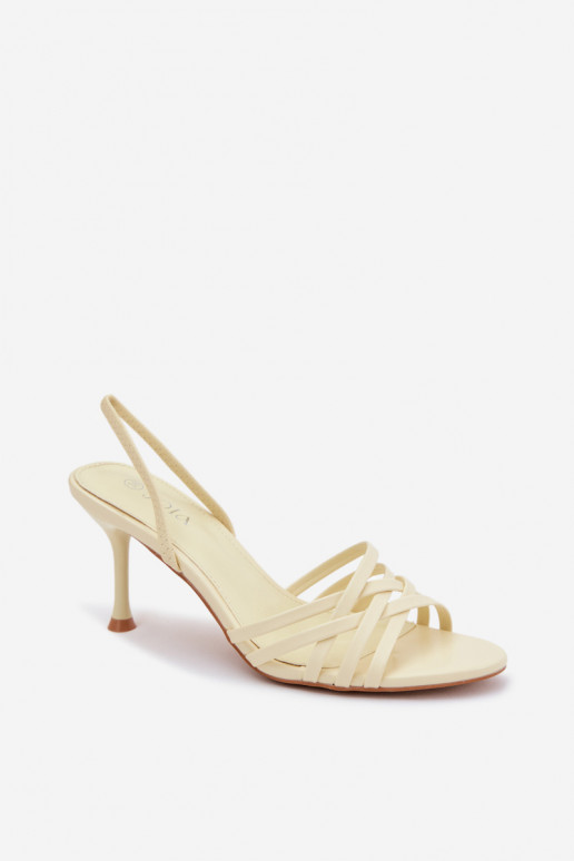 Damensandalen mit dünnen Absätzen mit Streifen gelbe Farbe Velivelle