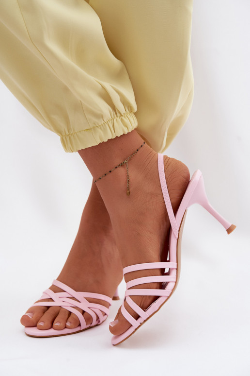 Rosa Sandalen mit dünnem Absatz und Riemen Velivelle