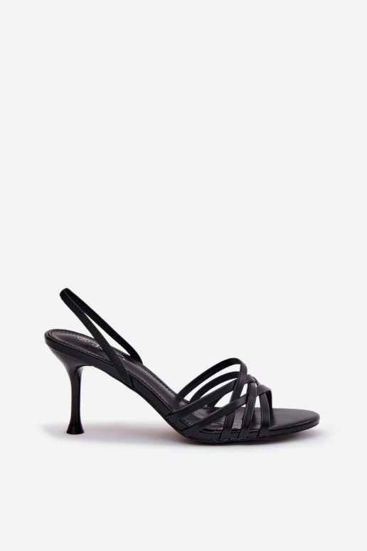 Damensandalen mit dünnen Absätzen mit Streifen schZuarze Farbe Velivelle