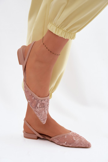 Netz Sandalen mit Spitze mit breiten Absätzen pinke Farbe Selissey