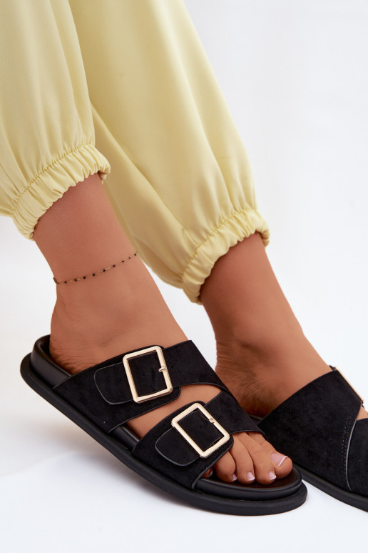 DamenhausschuheImitacji aus INildlederu goldene Farbe mit Schnallen schZuarze Farbe Selissea