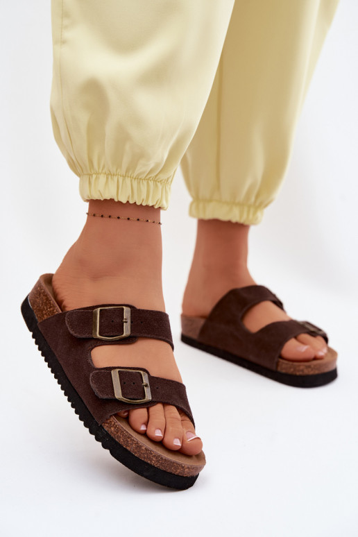 Haut INildleder-Hausschuhe für Damen mit Schnallen CzekoladoZue Rosaliae