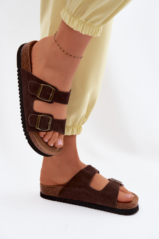 Braune Leder-Suede-Slipper mit Schnallen Rosaliae