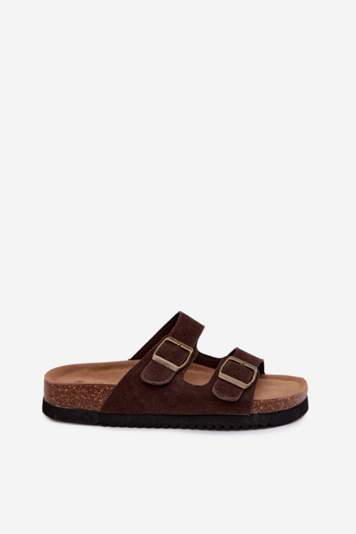 Braune Leder-Suede-Slipper mit Schnallen Rosaliae