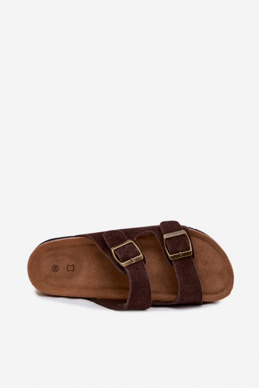 Braune Leder-Suede-Slipper mit Schnallen Rosaliae