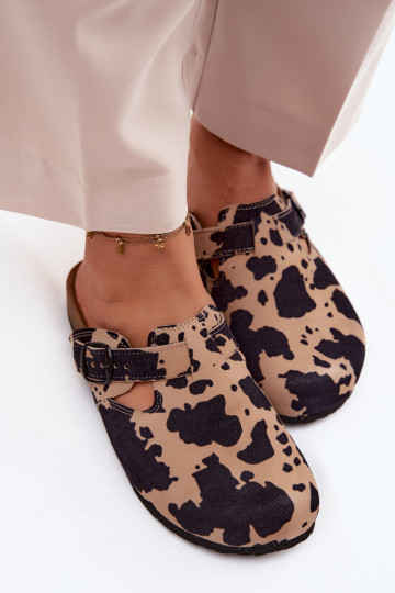 Haut INildlederpantoffeln Mule mit Schnallen KroZuie Łaty Zazoo 1905 Beige-schZuarze Farbe
