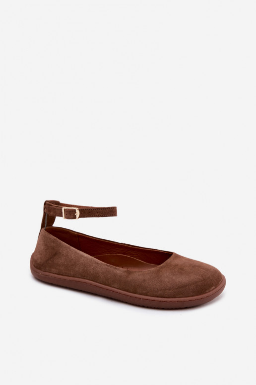Ziegenveloursleder-Barefoot-Ballerinas Zazoo 020, braune Farbe