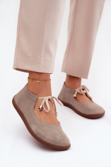 Ziegenveloursleder-Barefoot-Ballerinas mit Riemen Zazoo 021, cappuccino-farbe