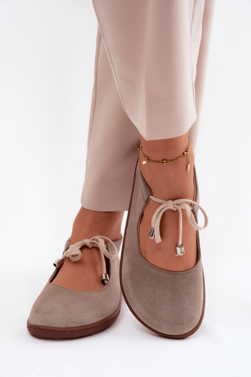 Ziegenveloursleder-Barefoot-Ballerinas mit Riemen Zazoo 021, cappuccino-farbe