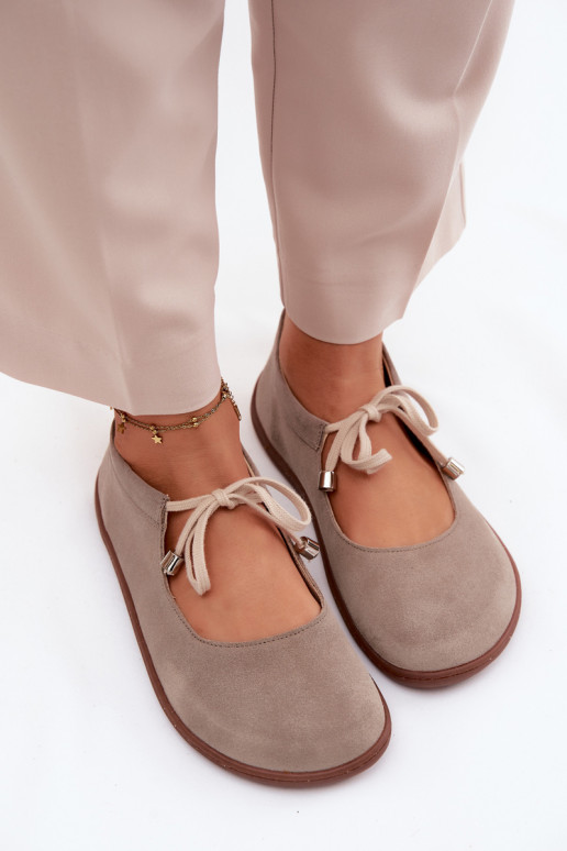 Ziegenveloursleder-Barefoot-Ballerinas mit Riemen Zazoo 021, cappuccino-farbe