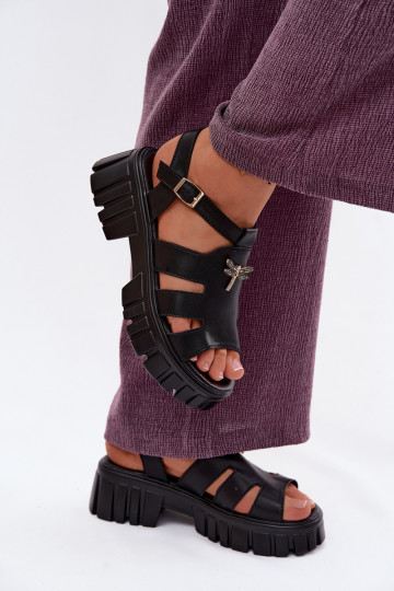 Damen-Platformsandalen mit Schnalle Vinceza 79627, schwarze Farbe