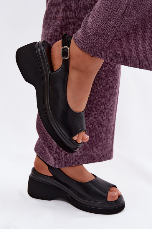 Leder-Platformsandalen Vinceza 66936, schwarz