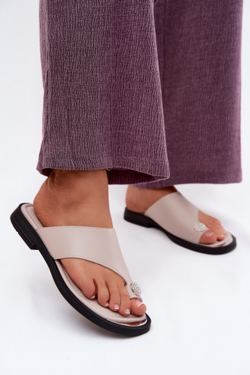 Lederhausschuhe Hausschuhe Feminin mit breiten Absätzen Vinceza 62307 Beige 2