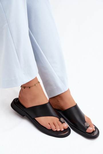 Schwarze Leder-Damenslipper mit breitem Absatz Vinceza 62307
