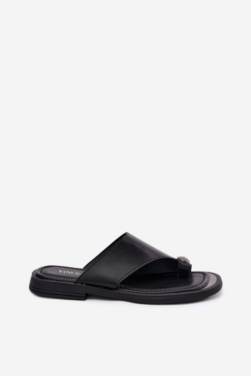 Schwarze Leder-Damenslipper mit breitem Absatz Vinceza 62307
