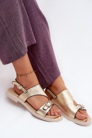 Goldene Damen-Sandalen mit breitem Absatz Vinceza 86434