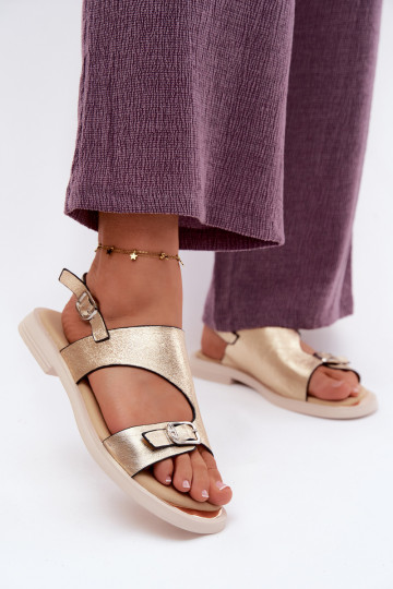 Goldene Damen-Sandalen mit breitem Absatz Vinceza 86434 2