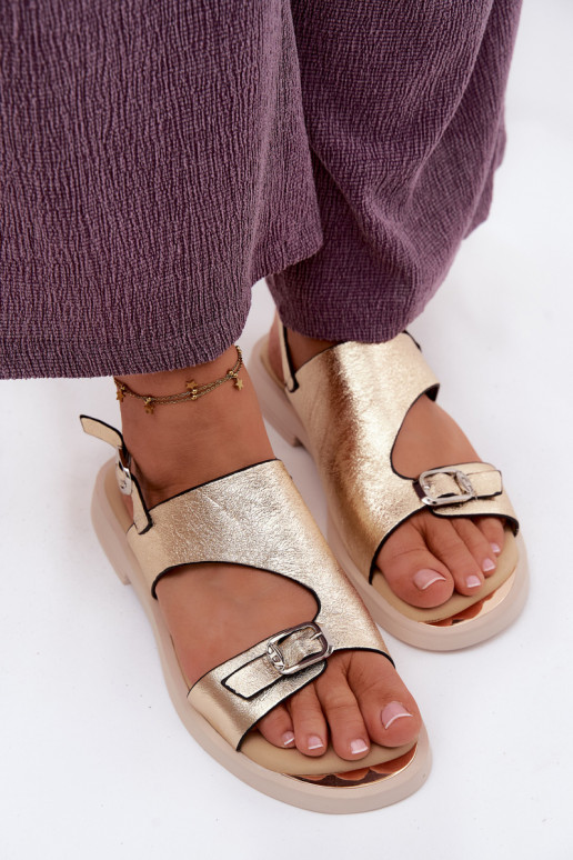 Damensandalen Feminin mit breiten Absätzen Vinceza 86434 goldene Farbe