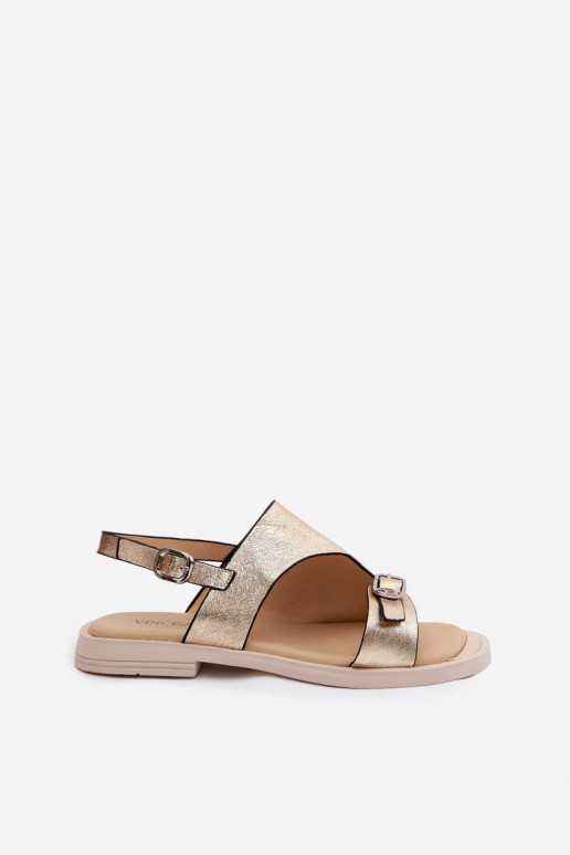 Goldene Damen-Sandalen mit breitem Absatz Vinceza 86434