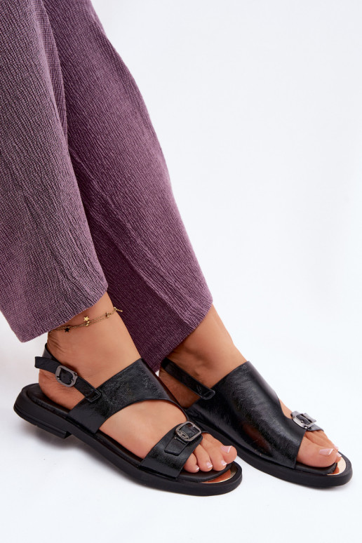 Schwarze Damen-Sandalen mit breitem Absatz Vinceza 86434