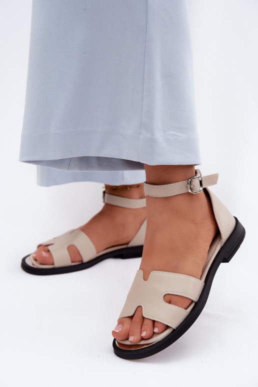 Leder-Damensandalen mit breitem Absatz Vinceza 62305, sandfarben