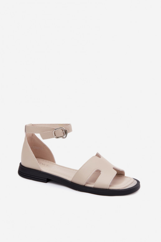 Leder-Damensandalen mit breitem Absatz Vinceza 62305, sandfarben