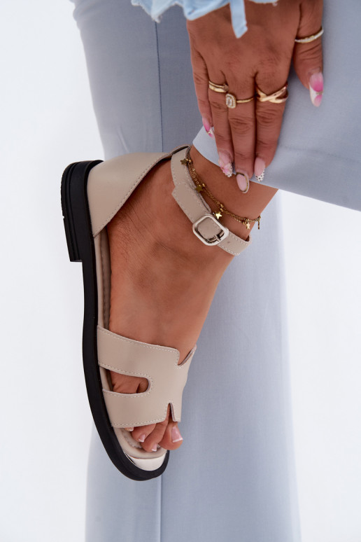 DamensandalenErmöglichtturalnej Skóry mit breiten Absätzen Vinceza 62305 Beige