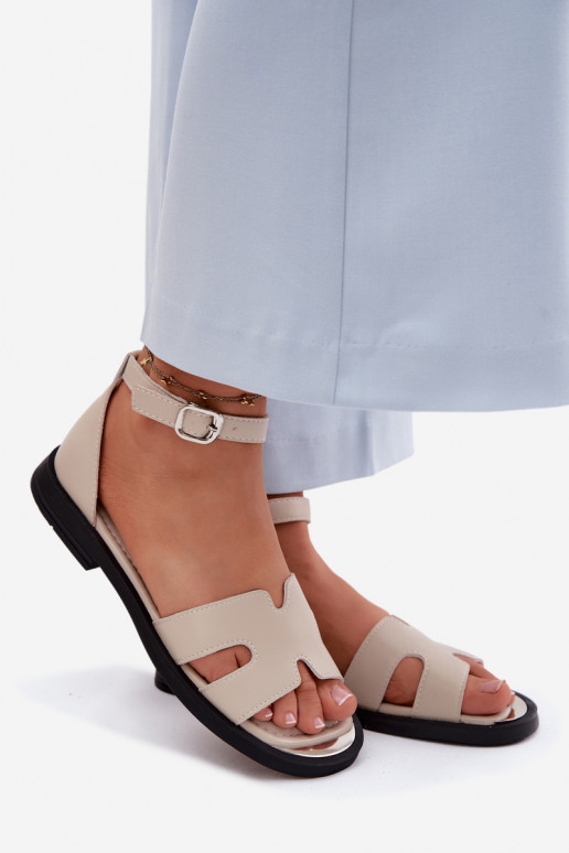 Leder-Damensandalen mit breitem Absatz Vinceza 62305, sandfarben