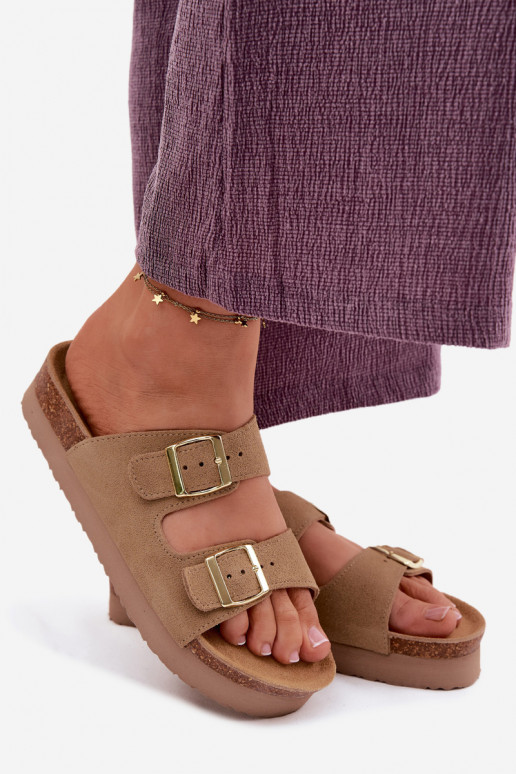 Leder-Platformsandalen mit Schnallen Vinceza 102657, sandfarben