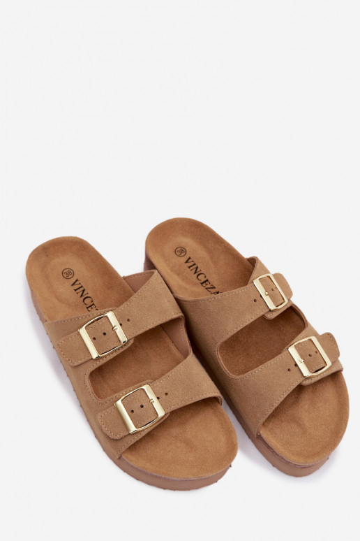 Leder-Platformsandalen mit Schnallen Vinceza 102657, sandfarben