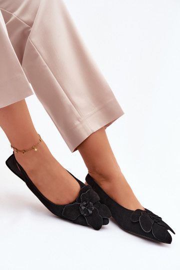 Schwarze Leder-Platformsandalen mit breitem Absatz und Blume Vinceza 66951