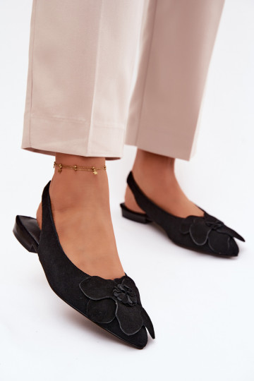 Schwarze Leder-Platformsandalen mit breitem Absatz und Blume Vinceza 66951 2