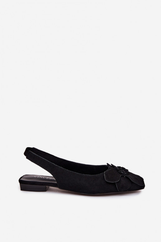 Schwarze Leder-Platformsandalen mit breitem Absatz und Blume Vinceza 66951