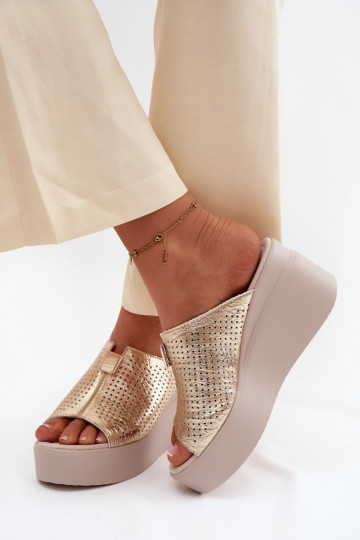 DamenhausschuheErmöglichtturalnej Skóry mit einer Plattform Vinceza 95392 goldene Farbe 2