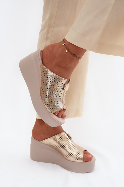 DamenhausschuheErmöglichtturalnej Skóry mit einer Plattform Vinceza 95392 goldene Farbe