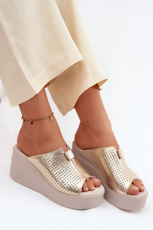 DamenhausschuheErmöglichtturalnej Skóry mit einer Plattform Vinceza 95392 goldene Farbe