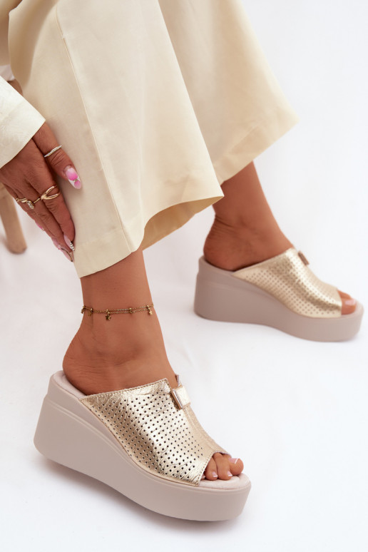 DamenhausschuheErmöglichtturalnej Skóry mit einer Plattform Vinceza 95392 goldene Farbe