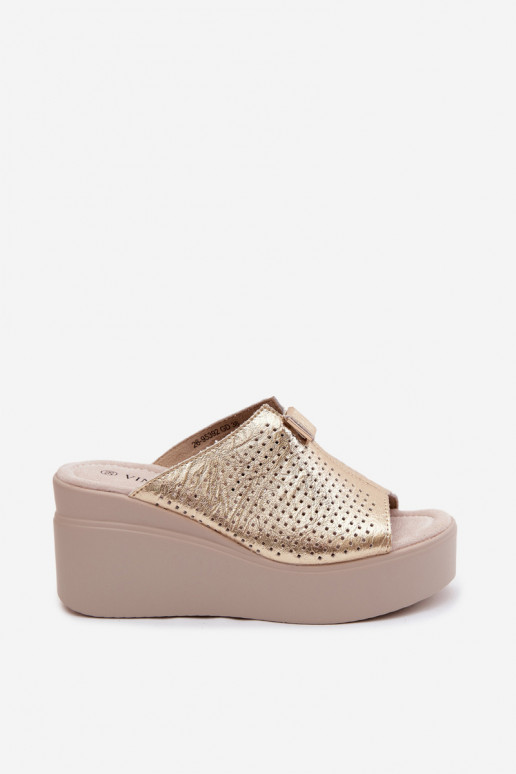 Goldene Damen-Plattformslipper aus Kunstleder Vinceza 95392