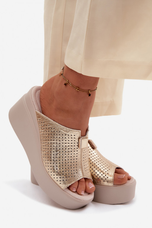 DamenhausschuheErmöglichtturalnej Skóry mit einer Plattform Vinceza 95392 goldene Farbe