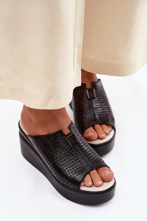 DamenhausschuheErmöglichtturalnej Skóry mit einer Plattform Vinceza 95392 schZuarze Farbe