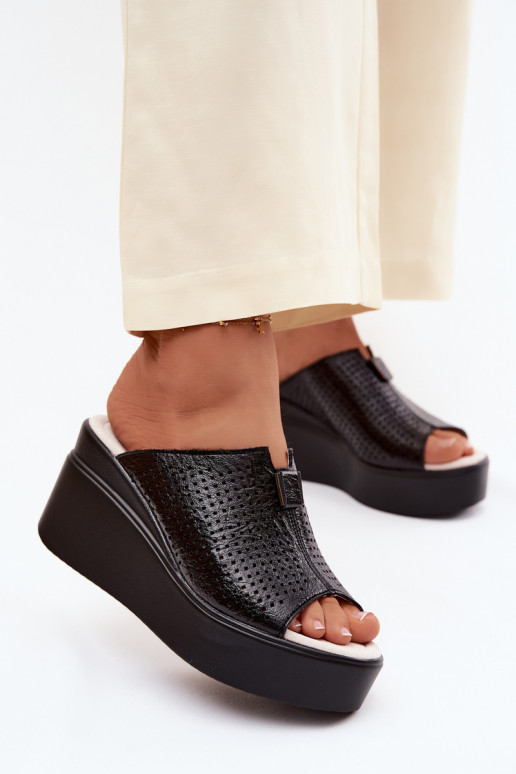 Schwarze Damen-Plattformslipper aus Kunstleder Vinceza 95392