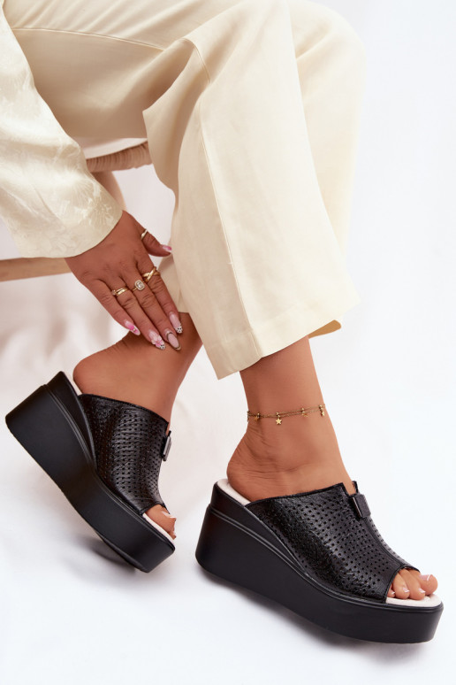 Schwarze Damen-Plattformslipper aus Kunstleder Vinceza 95392
