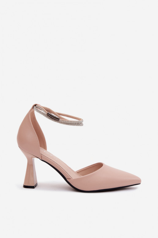 Beige Schuhe mit kleinem Absatz und glänzenden Riemen Vinceza 62283